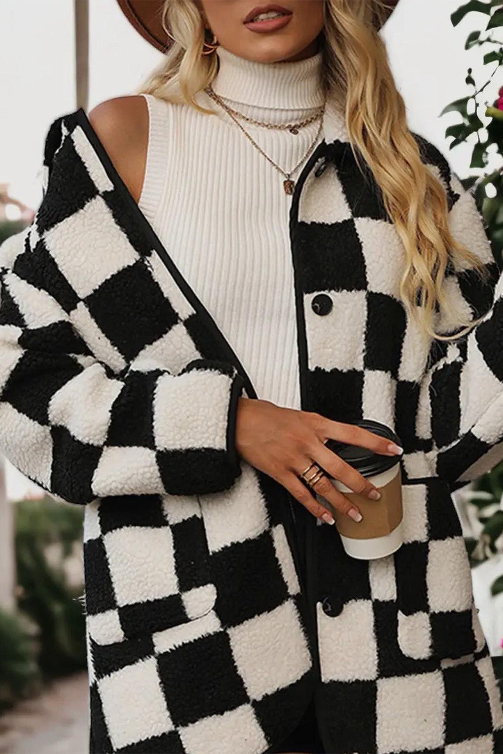 Black & White Checkered Fleece Jacket