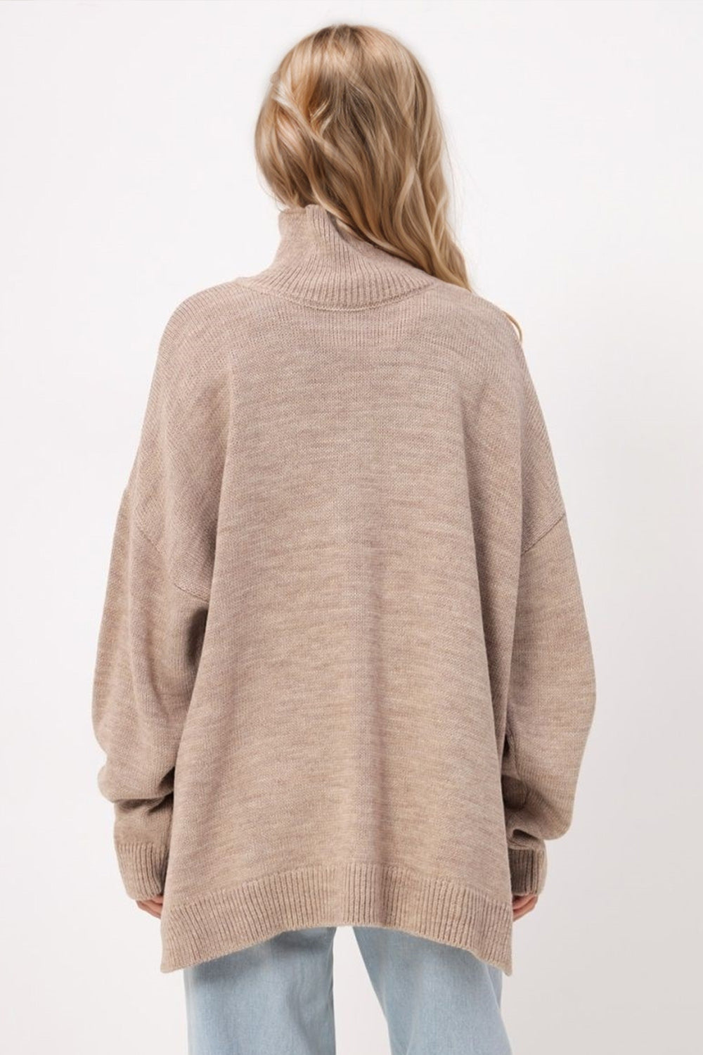 Side Slit Turtleneck Sweater