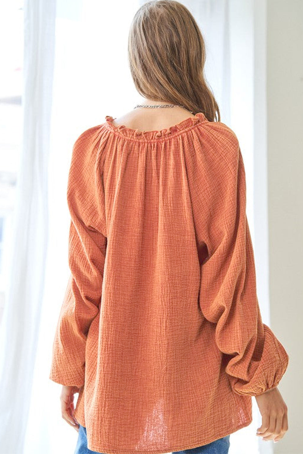 Crinkle Puff Sleeve Blouse