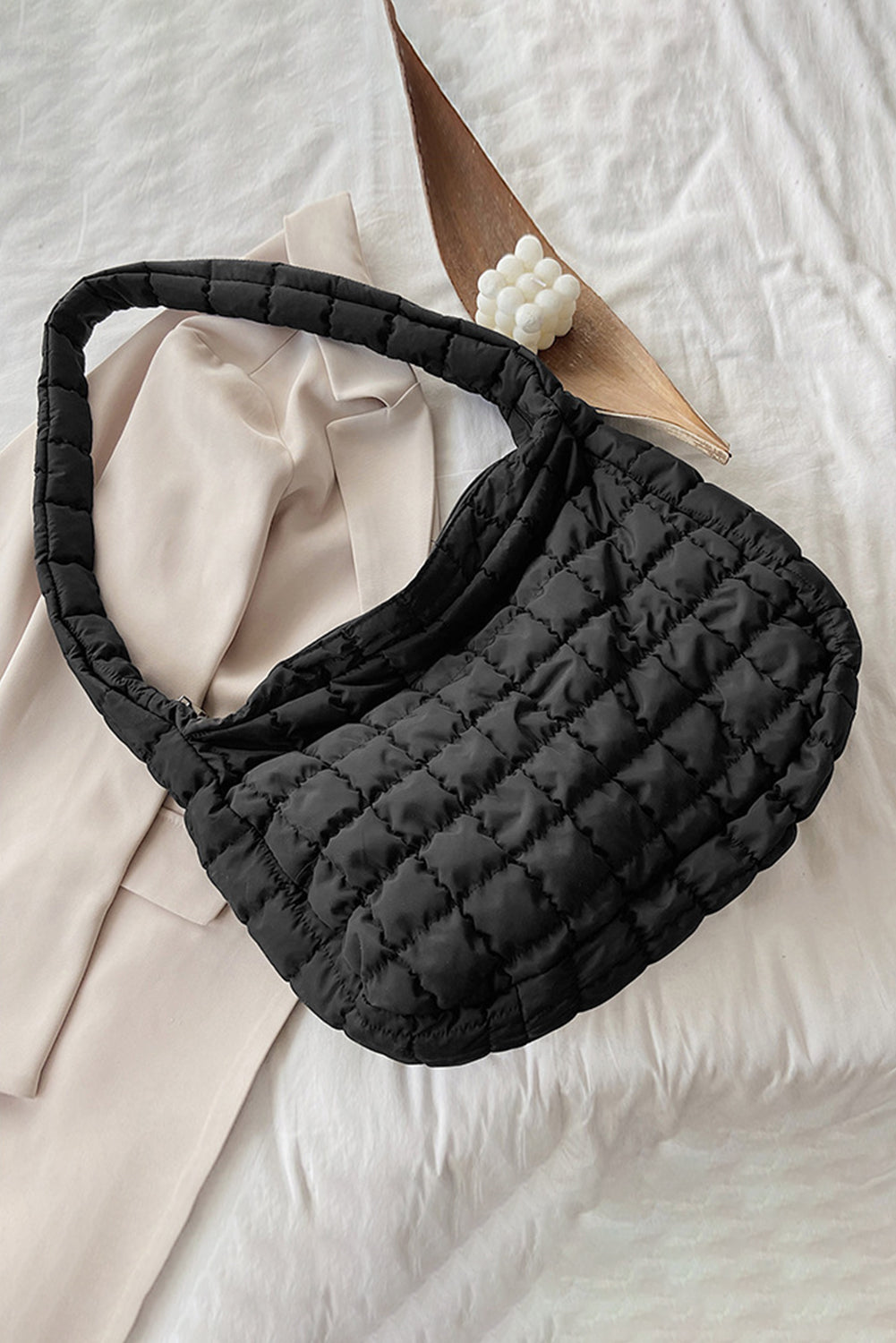 Quilted Zip Large Shoulder Bag