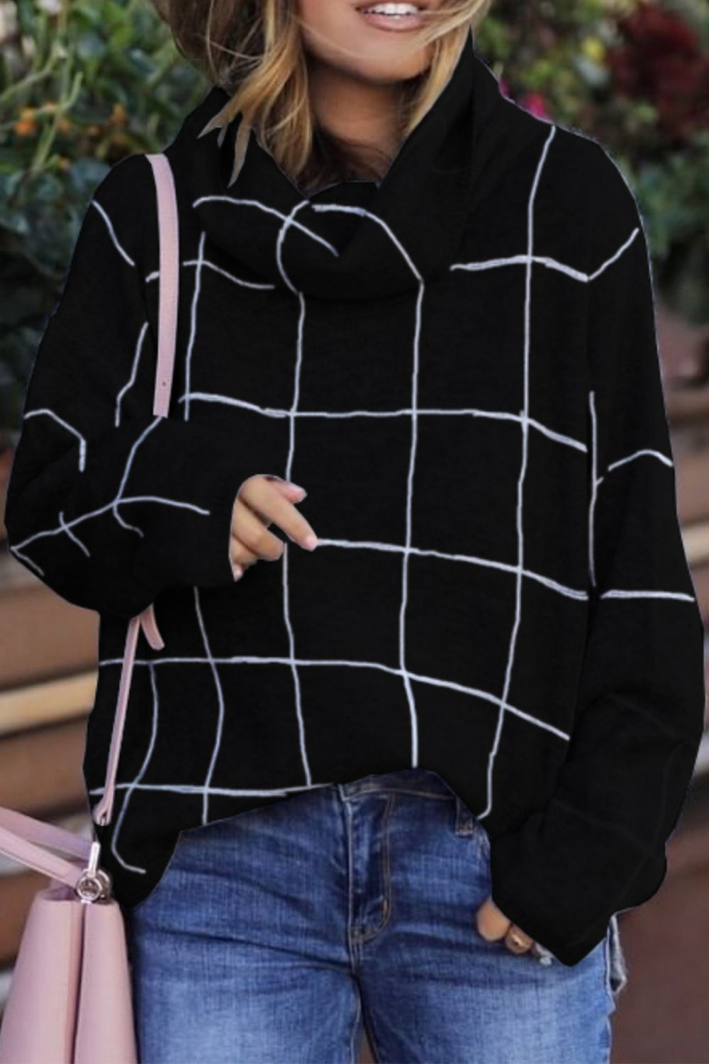 Box Plaid Drop Shoulder Sweater