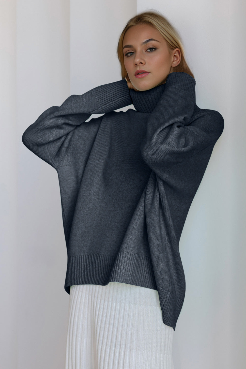 Dropped Shoulder Turtleneck Sweater