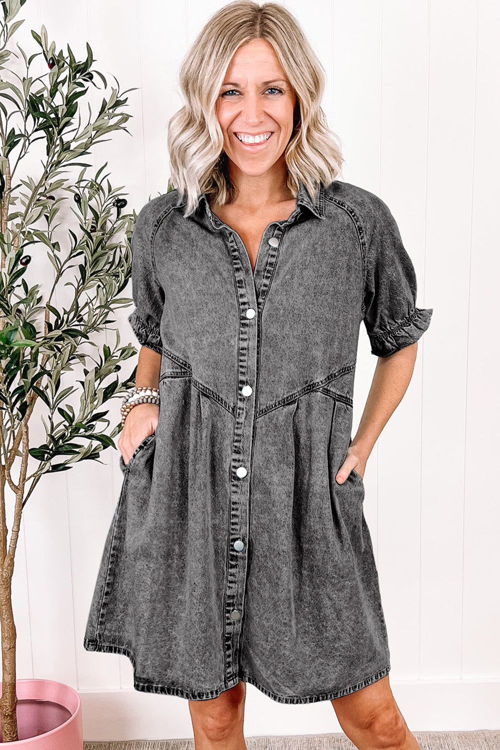 Denim. Ruffled Sleeve Denim Dress