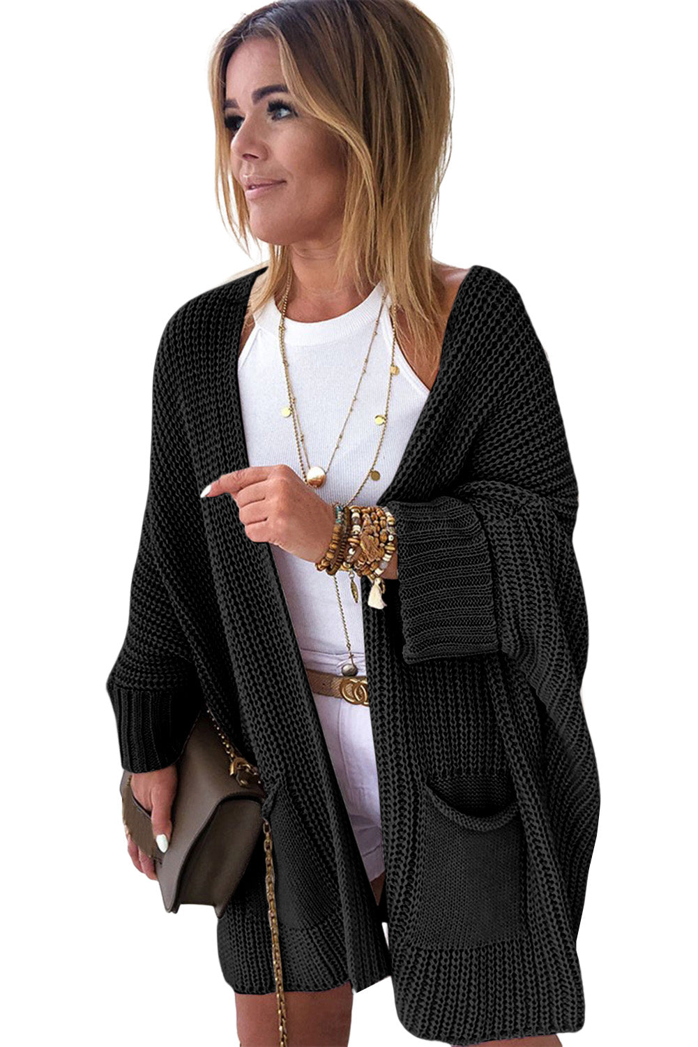 Batwing Sleeve Oversized Cable Knit Cardigan