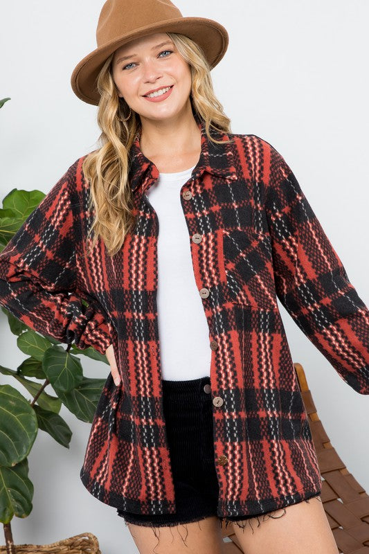 Fuzzy Plaid Shacket Plus Size