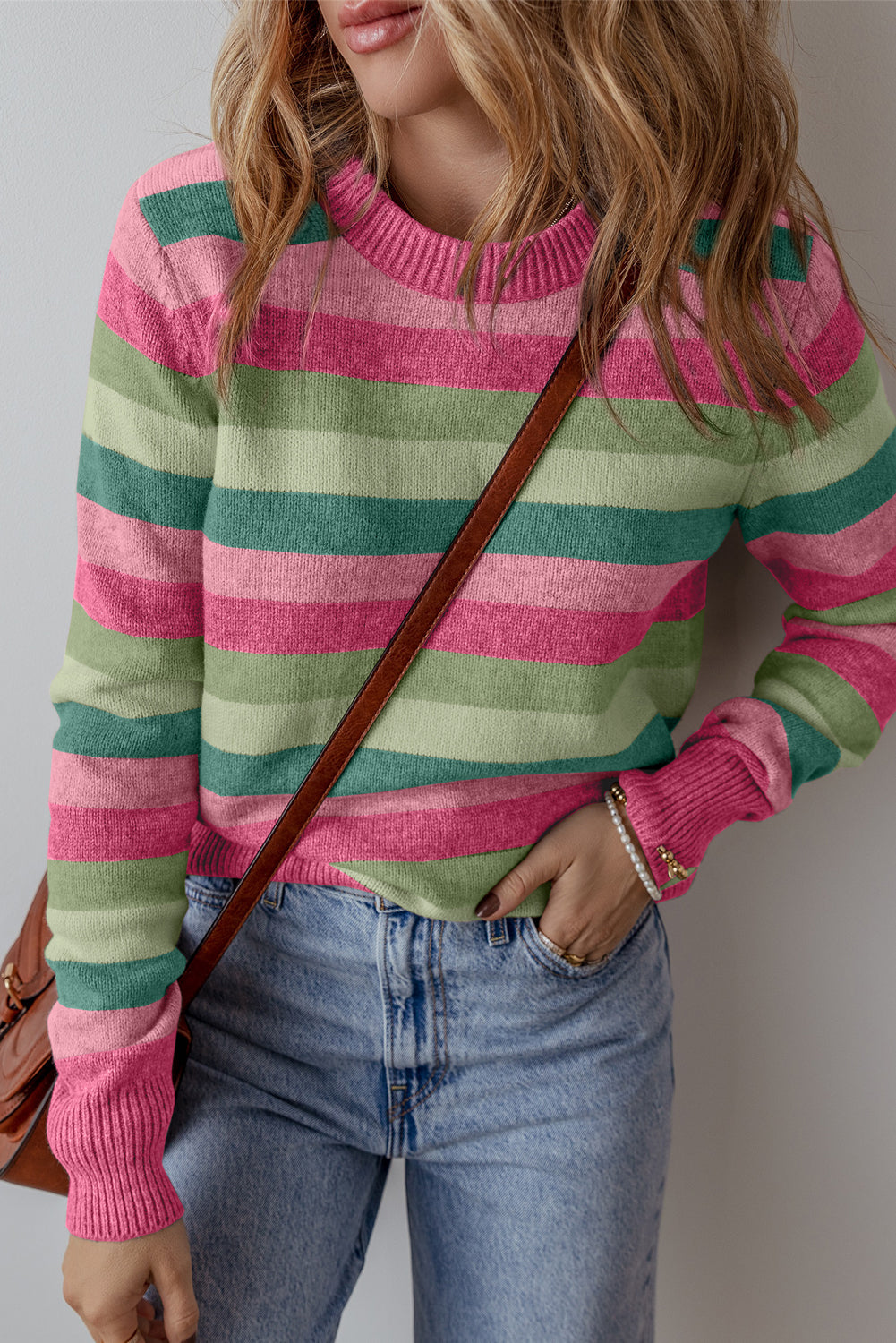 Striped Ribbed Edge Sweater