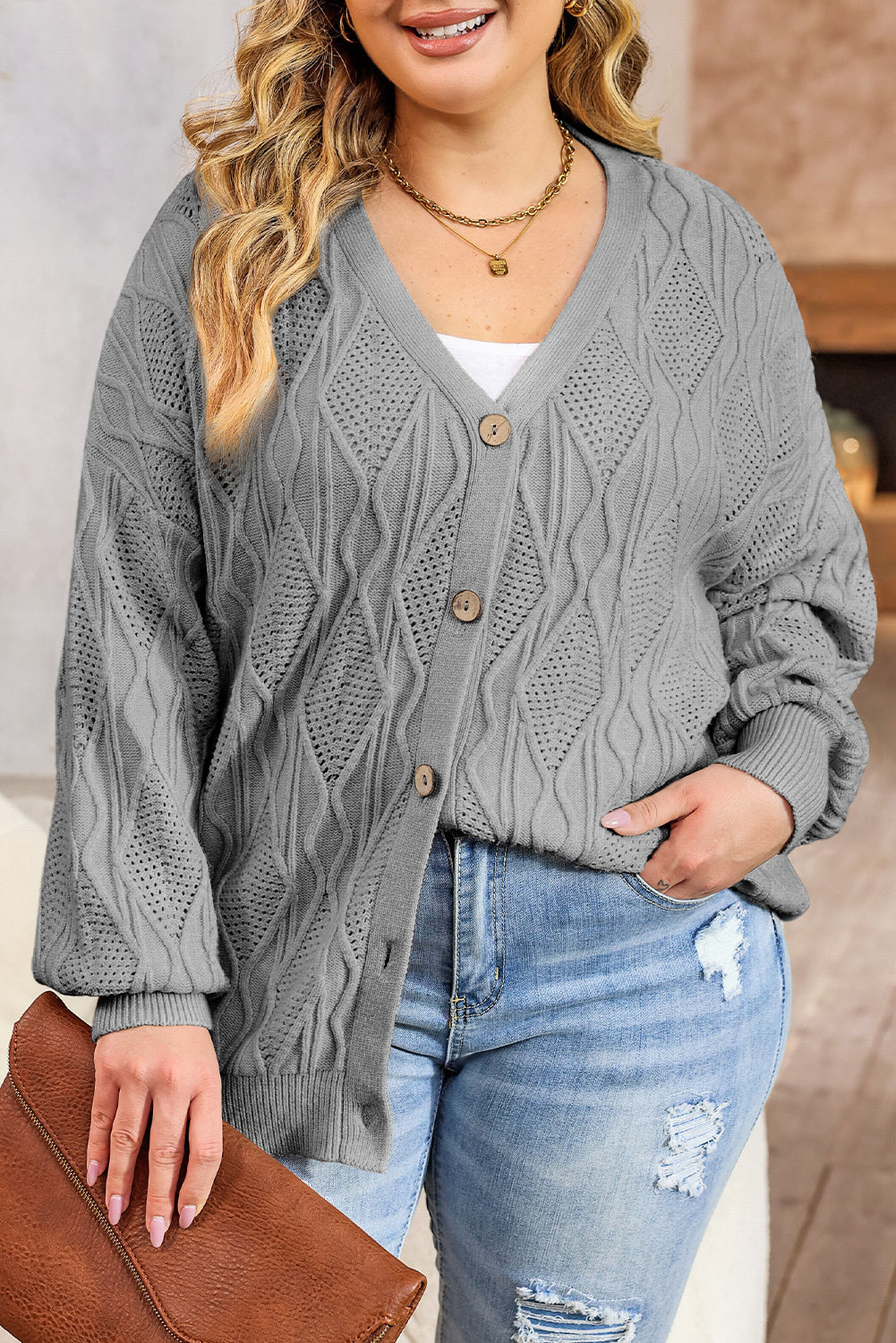 Lightweight V-Neck Cardigan Plus Size