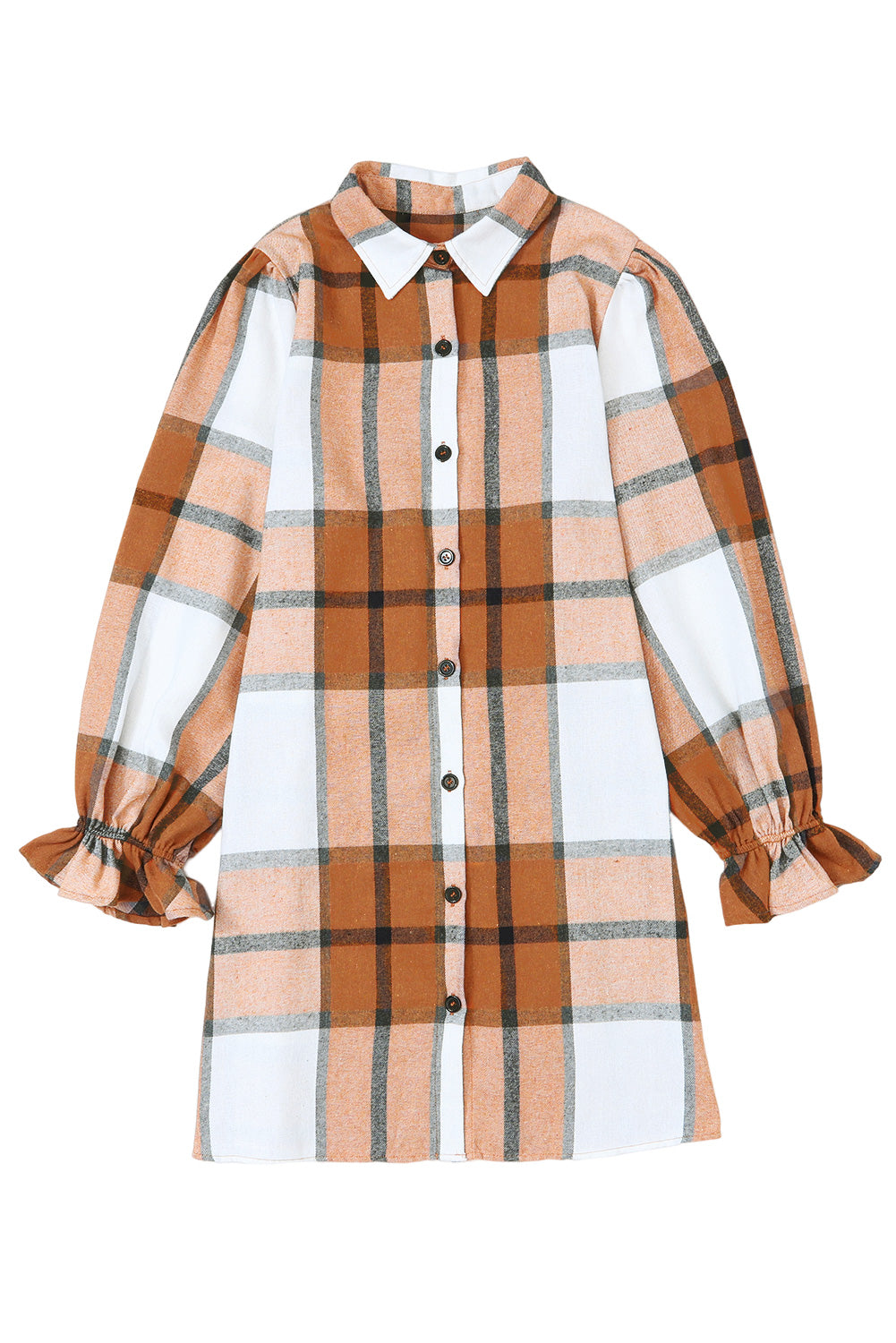 Plaid Ruffle Sleeve Shirt Dress