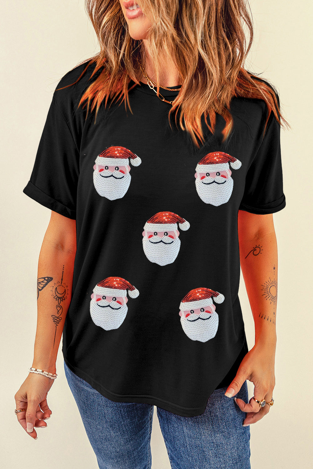 Sequin Santa Heads Tee