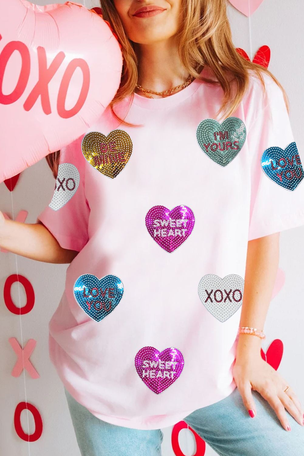 Sequin Valentines Hearts Tee