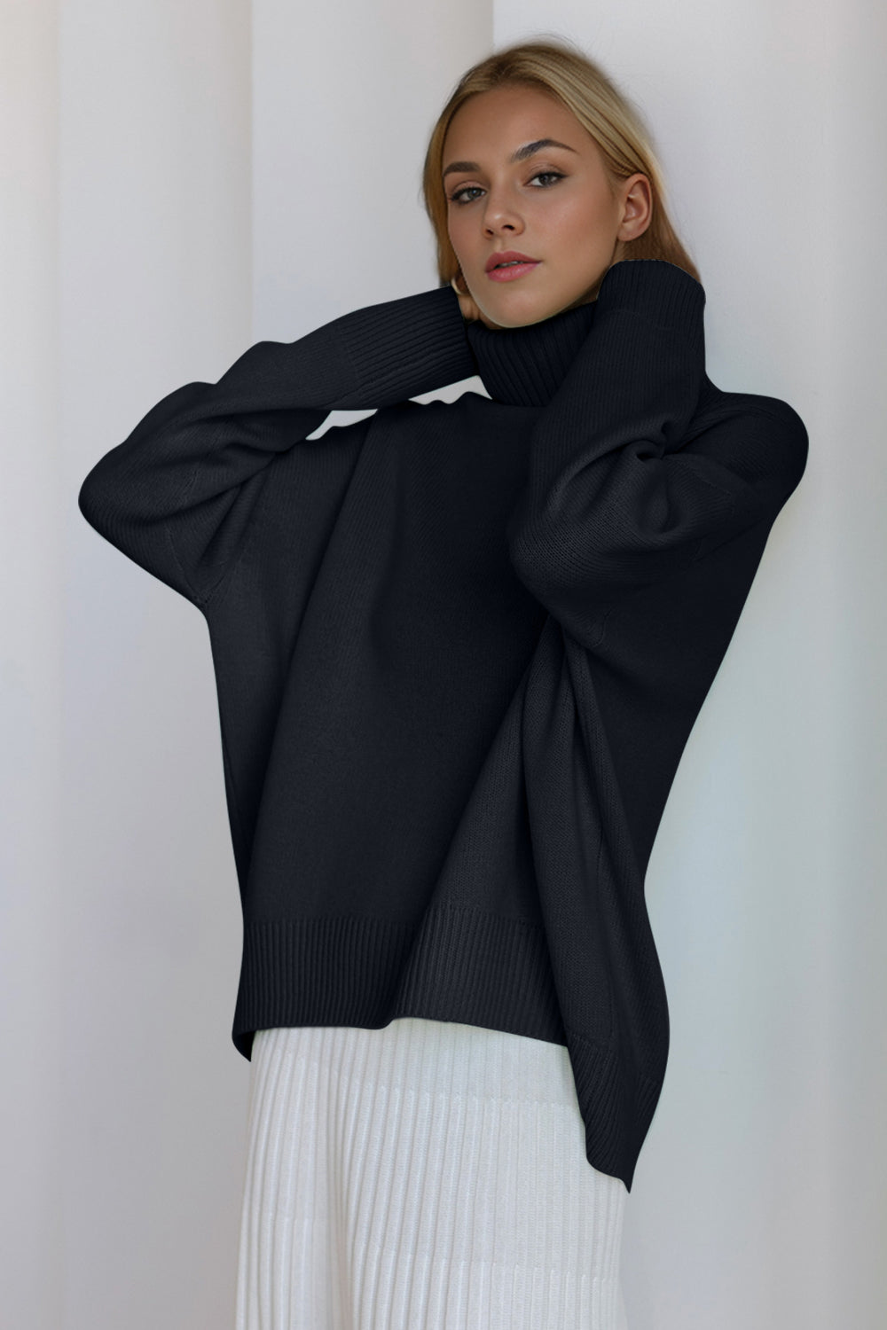 Dropped Shoulder Turtleneck Sweater