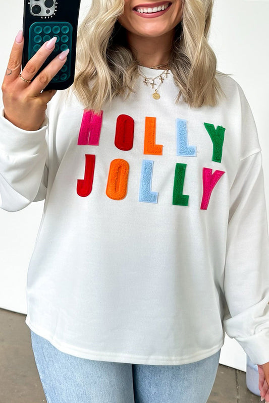 White HOLLY JOLLY Chenille Sweatshirt Plus Size