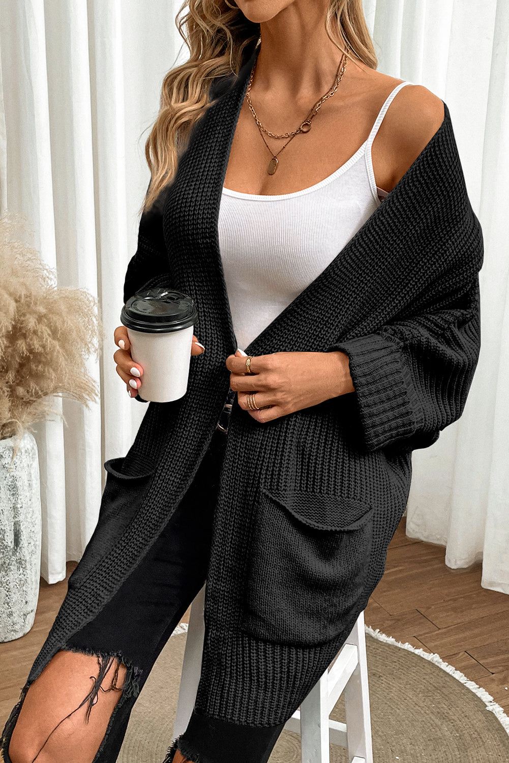 Batwing Sleeve Oversized Cable Knit Cardigan