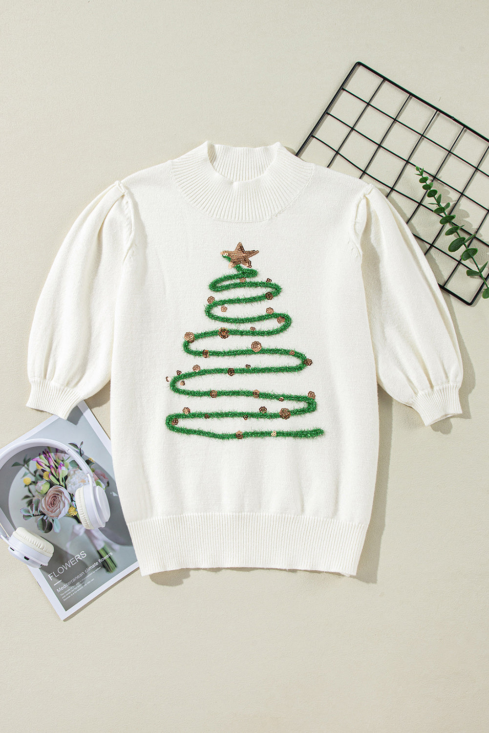 Christmas Tree Puff Sleeve Sweater