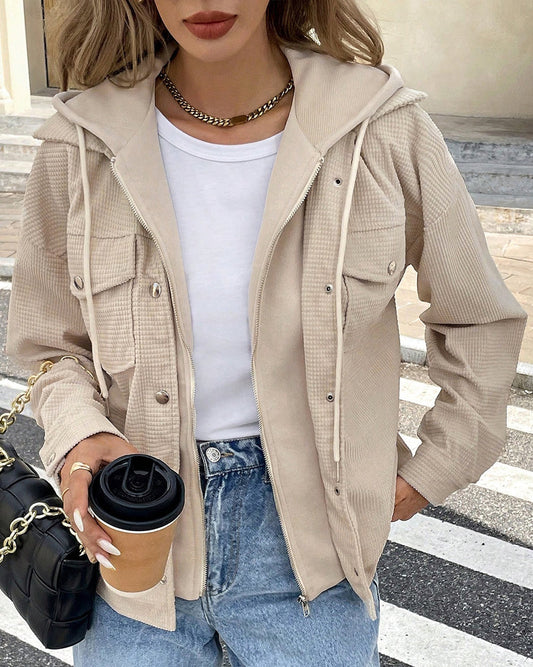 Layered Look Flap Pocket Shacket/Hoodie