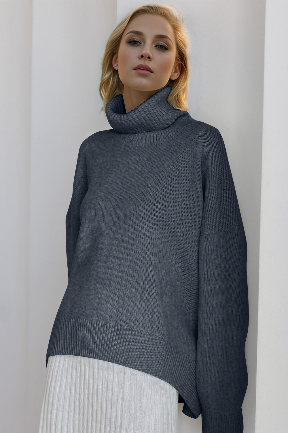 Dropped Shoulder Turtleneck Sweater