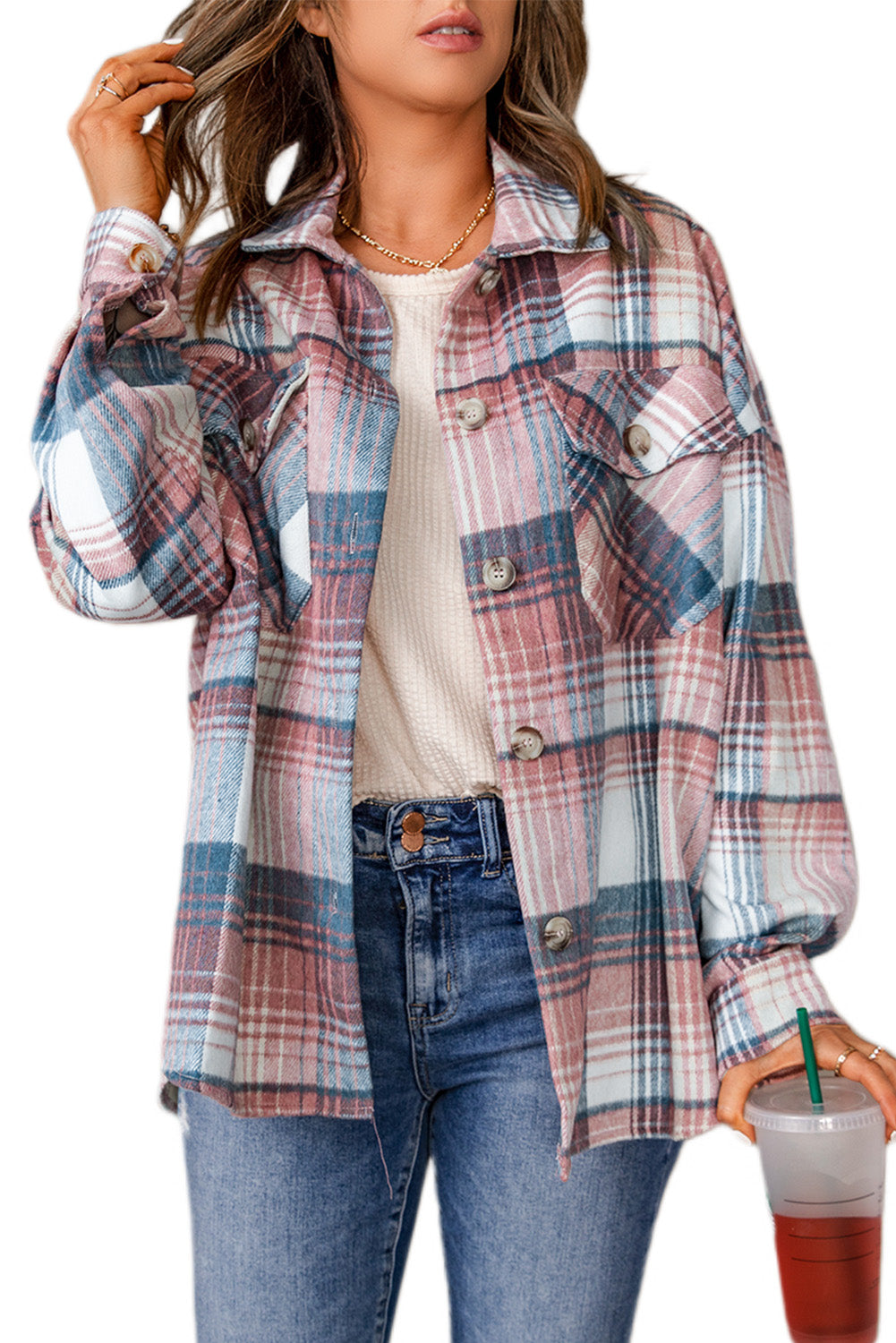 Autumn Brown Plaid Flannel Shacket