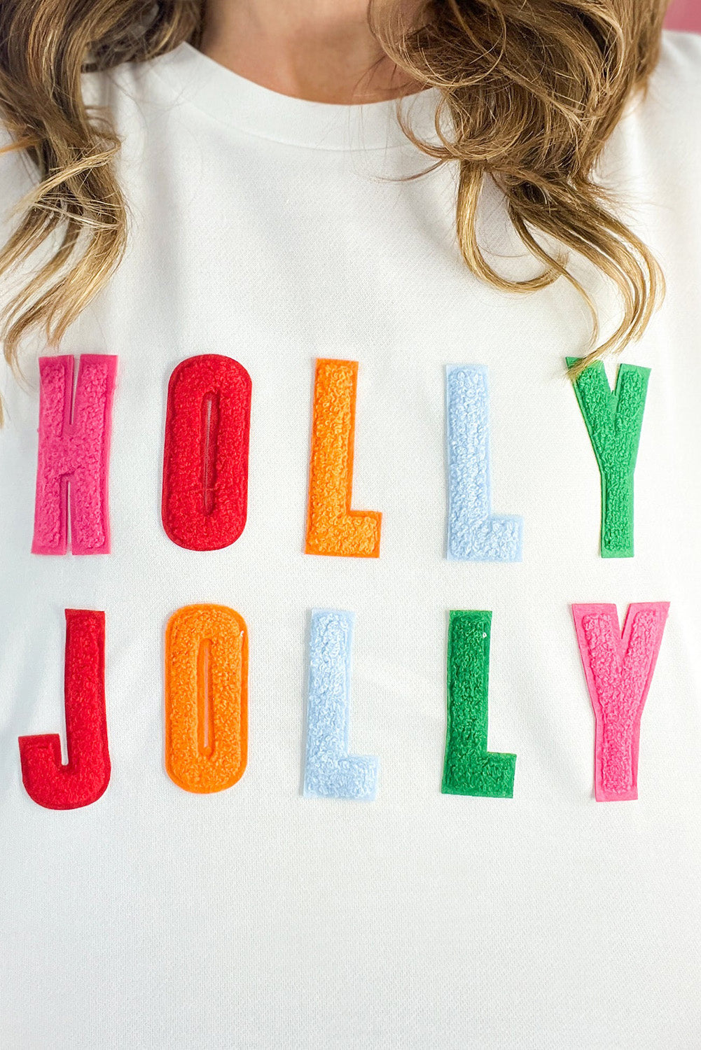 White HOLLY JOLLY Chenille Sweatshirt Plus Size