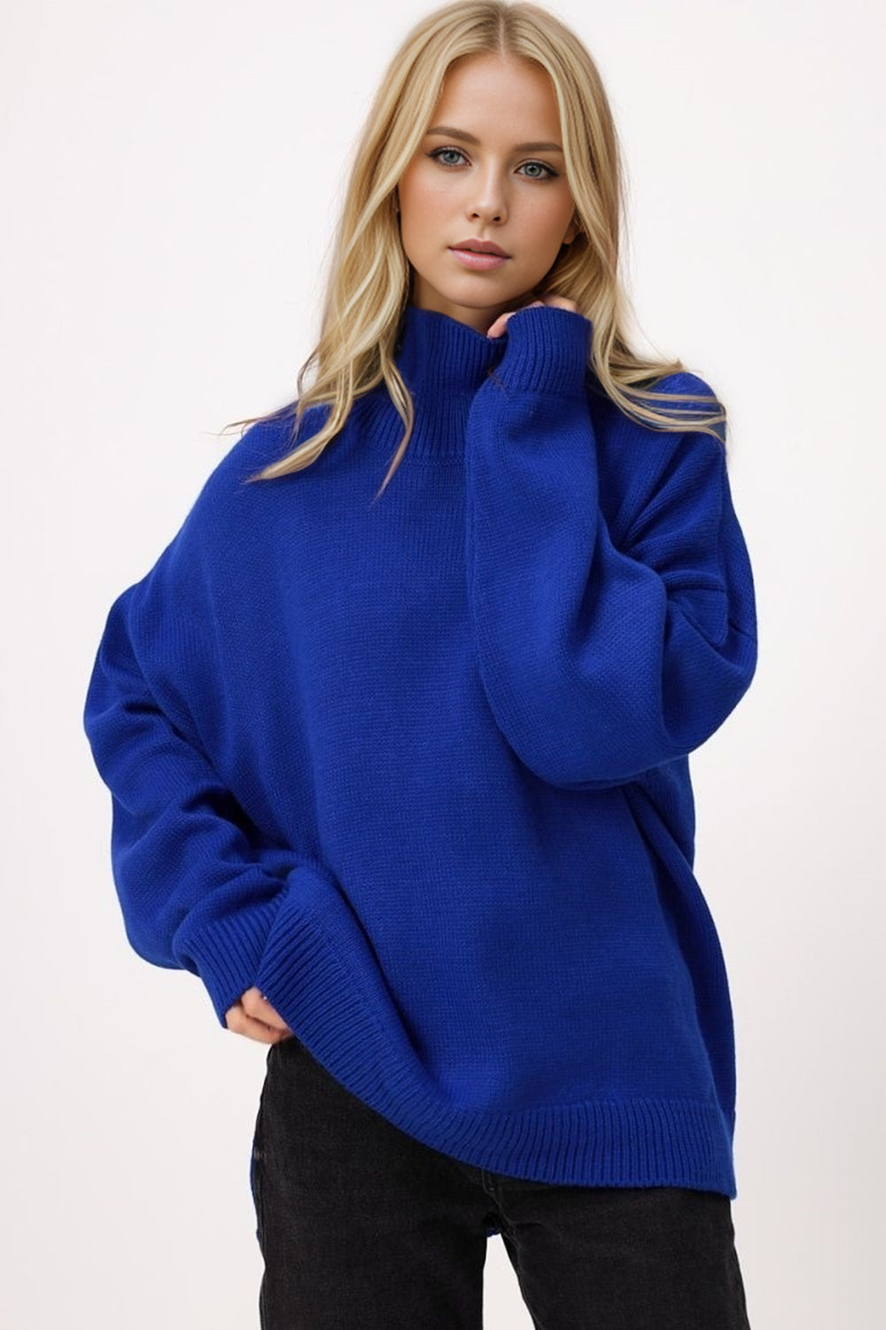 Side Slit Turtleneck Sweater