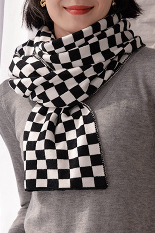 Checkered Soft Knit Oblong Scarf