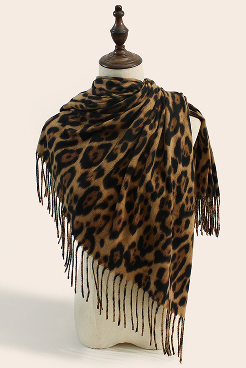 Leopard Print Fringe Scarf