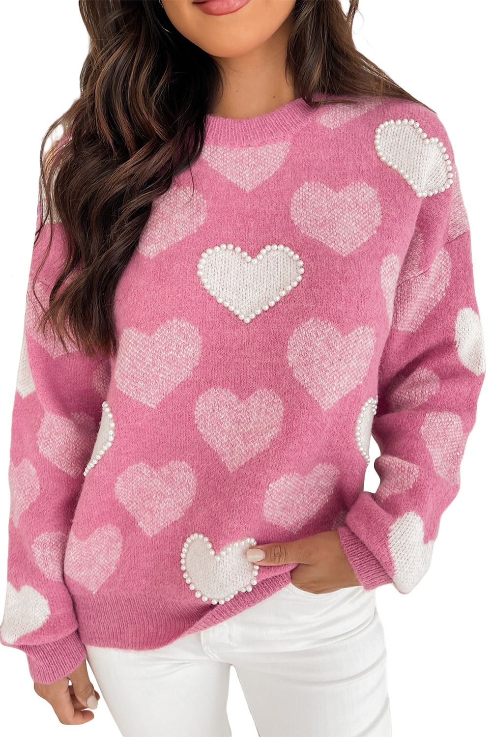 Pearl Trim Heart Sweater