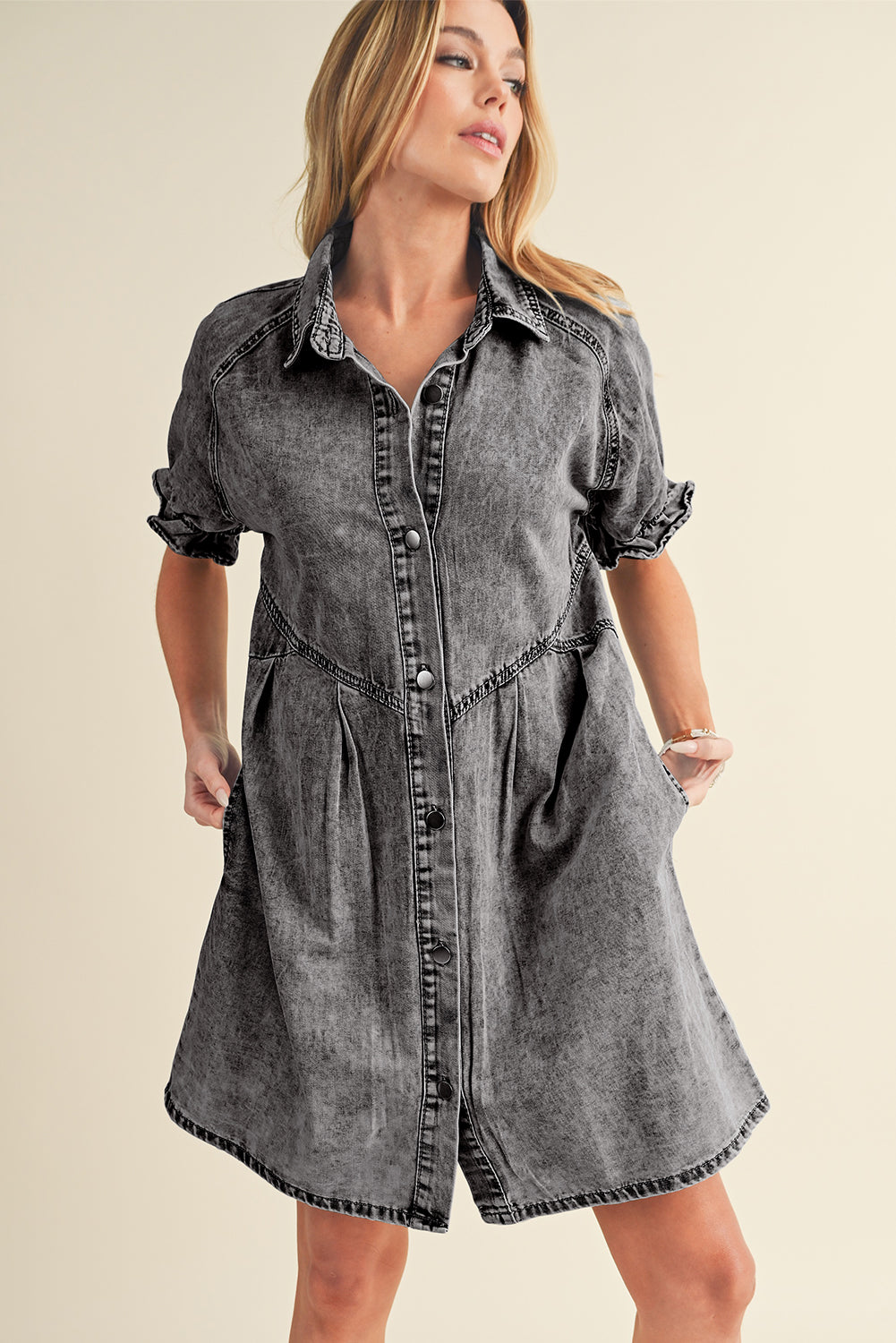 Denim. Ruffled Sleeve Denim Dress