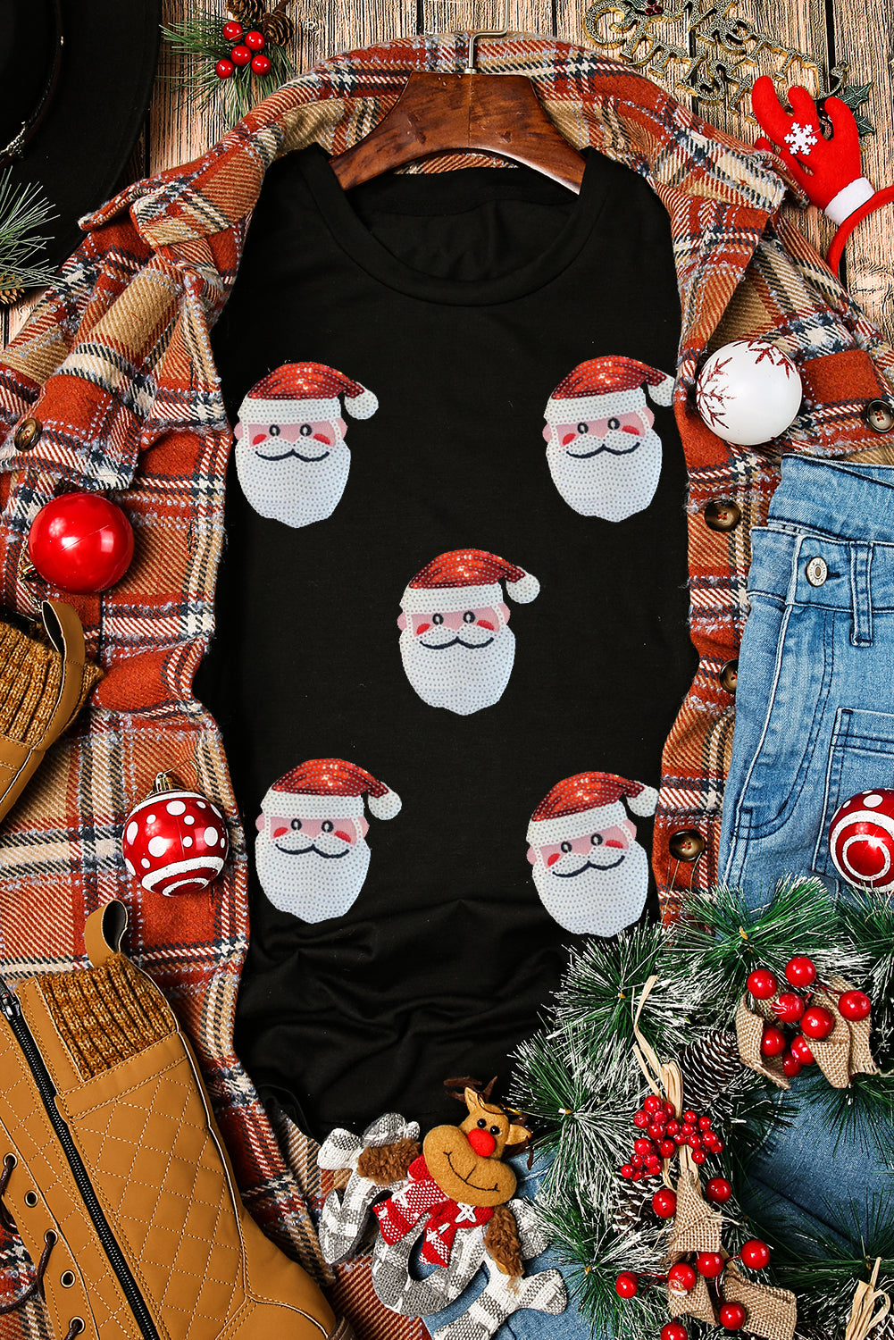 Sequin Santa Heads Tee