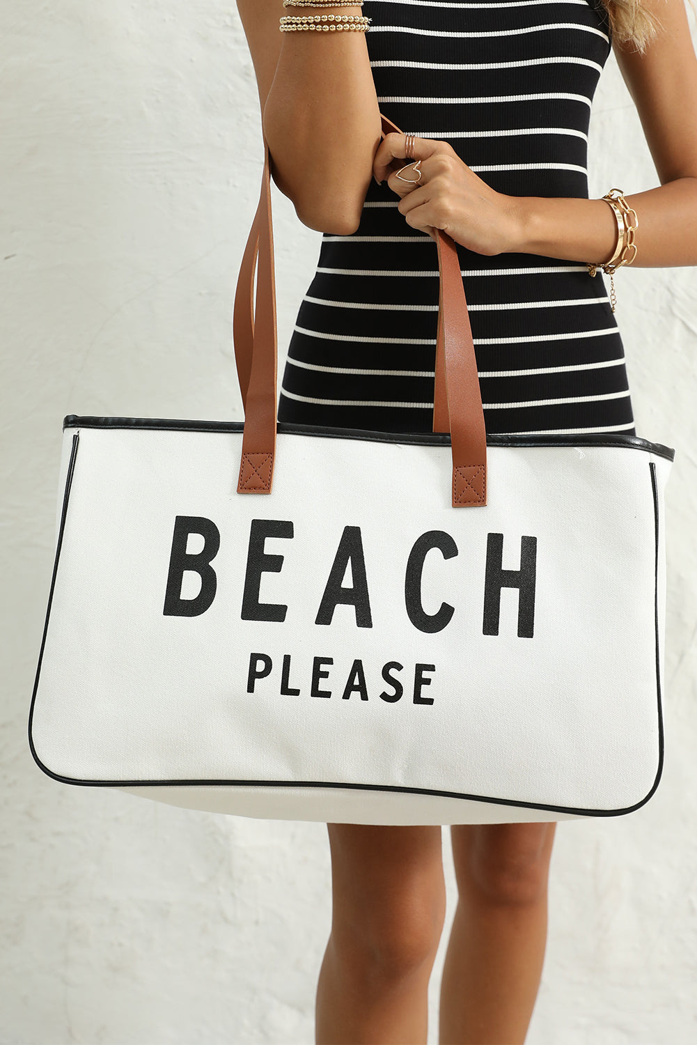 BEACH PLEASE Large Canvas Tote Bag