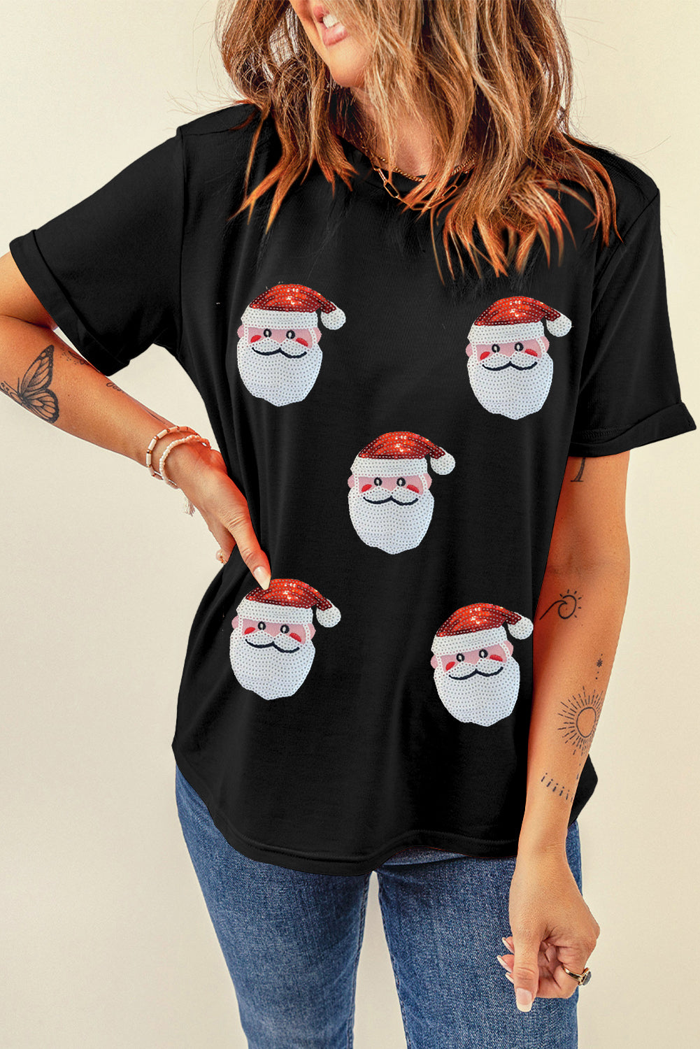 Sequin Santa Heads Tee