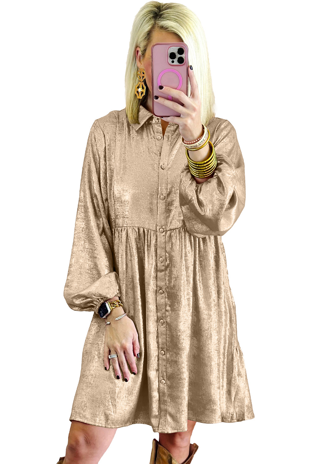 Velvet Look Mini Shirt Dress