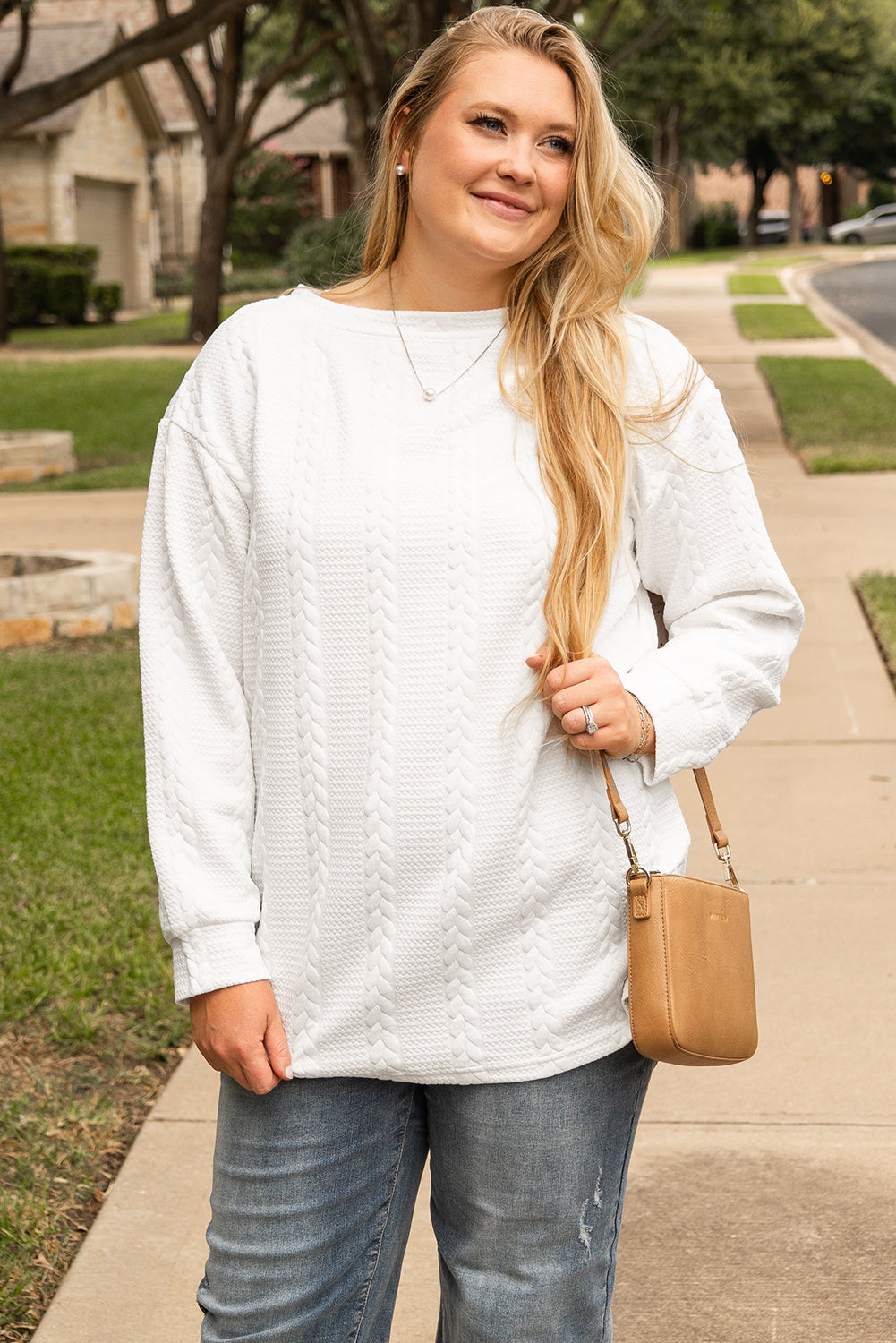 Textured Cable Sweatshirt Plus Size