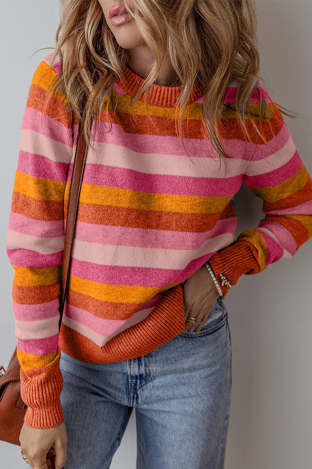 Striped Ribbed Edge Sweater