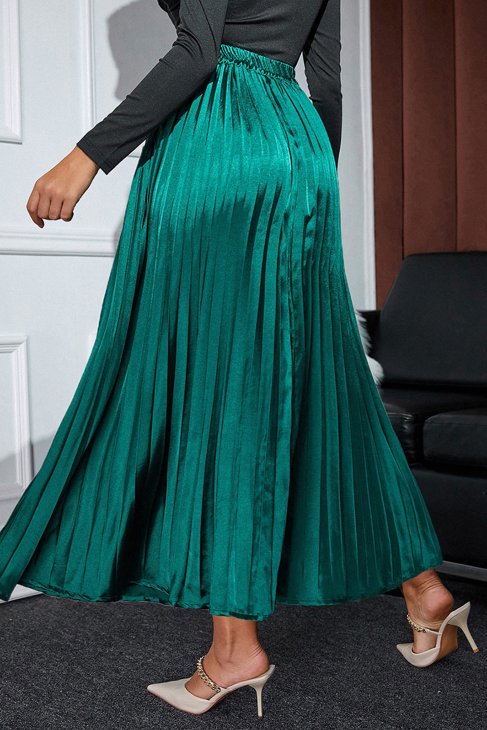 Satin Pleated Maxi Skirt