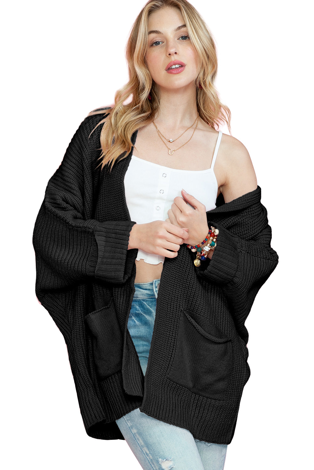 Batwing Sleeve Oversized Cable Knit Cardigan