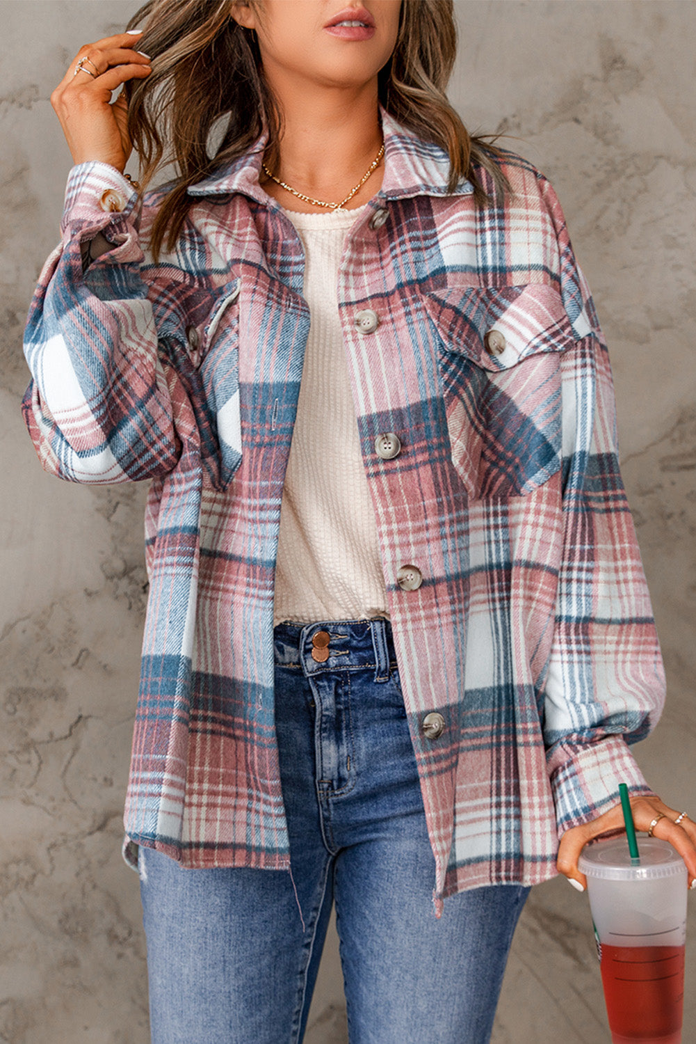 Autumn Brown Plaid Flannel Shacket