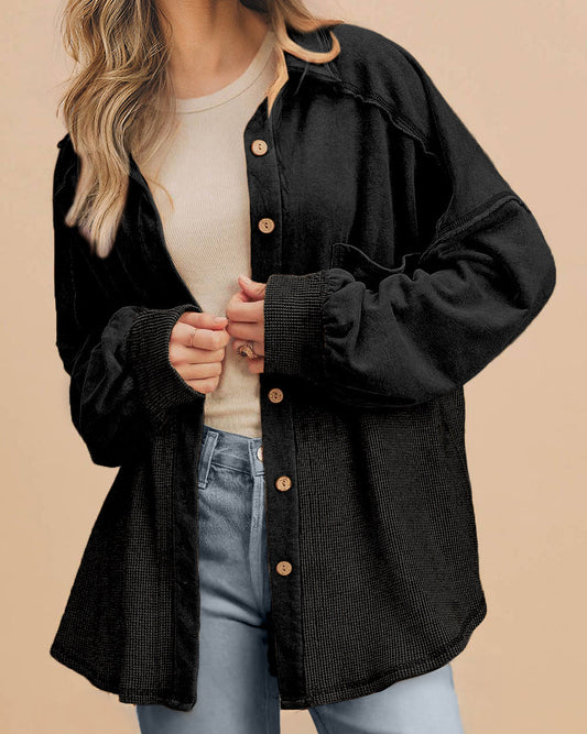 Waffle Knit Loose Shacket