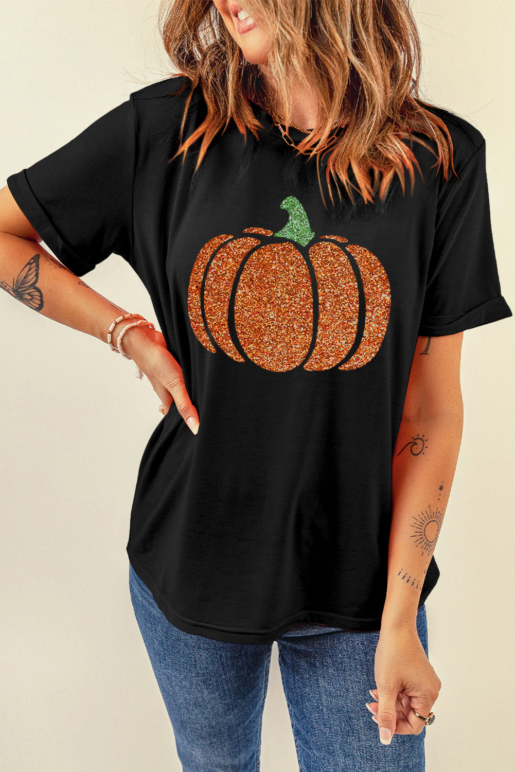 Glitzy Pumpkin Print Tee