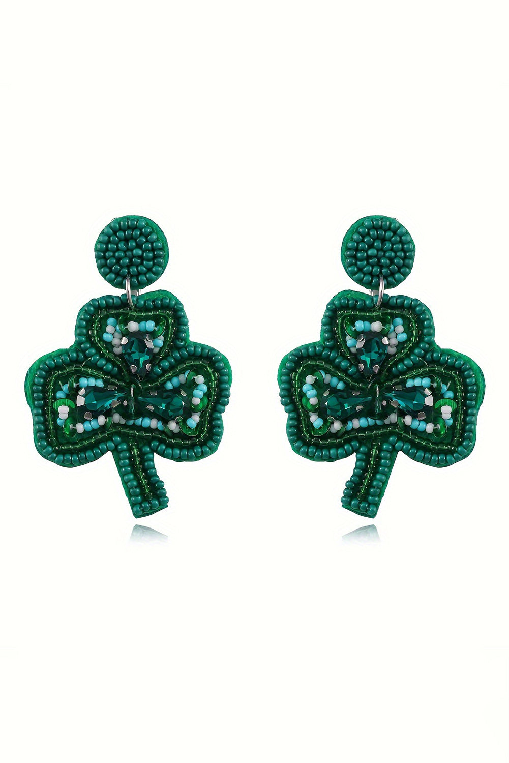 Blackish Green St Patrick Clover Beaded Dropping Earrings