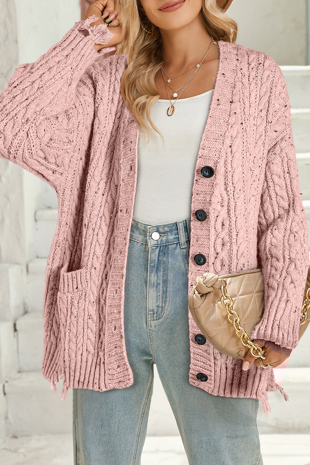 Cable Knit Button Front Cardigan