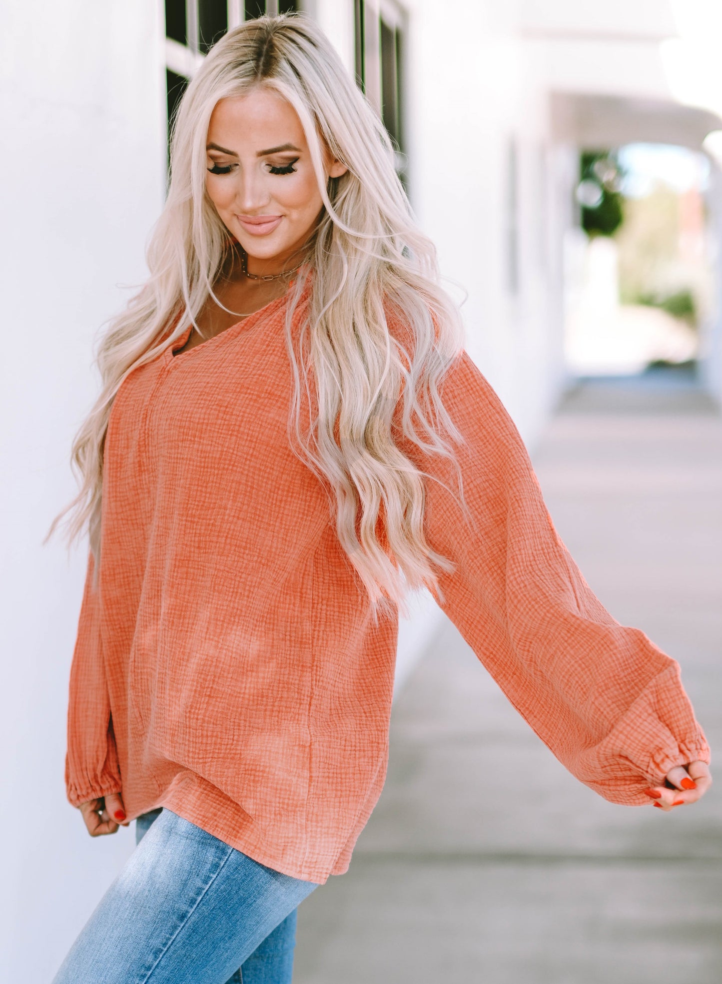 Crinkle Puff Sleeve Blouse