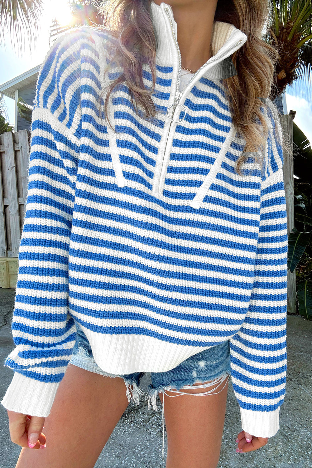 Stripe Zip Up Sweater