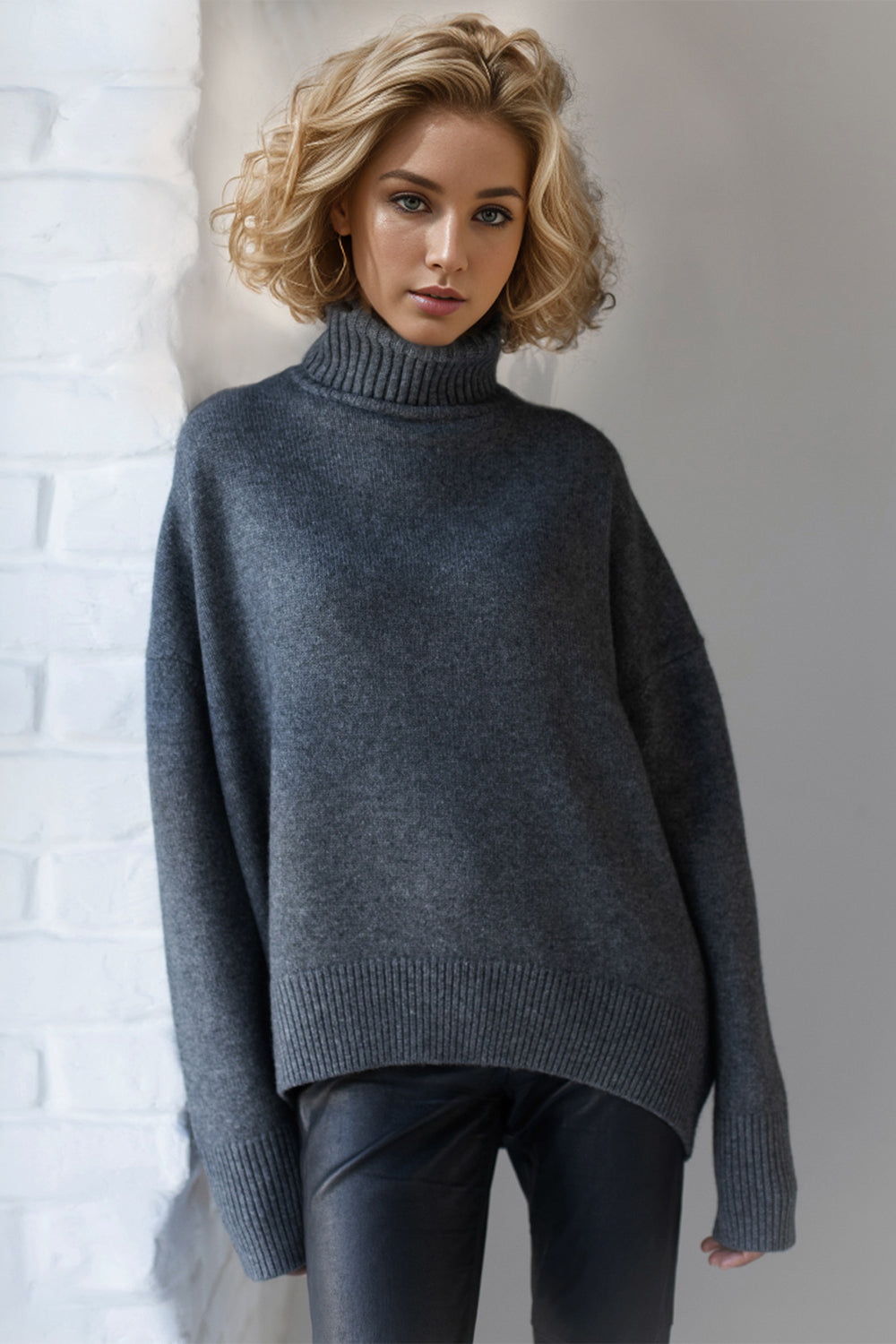 Dropped Shoulder Turtleneck Sweater