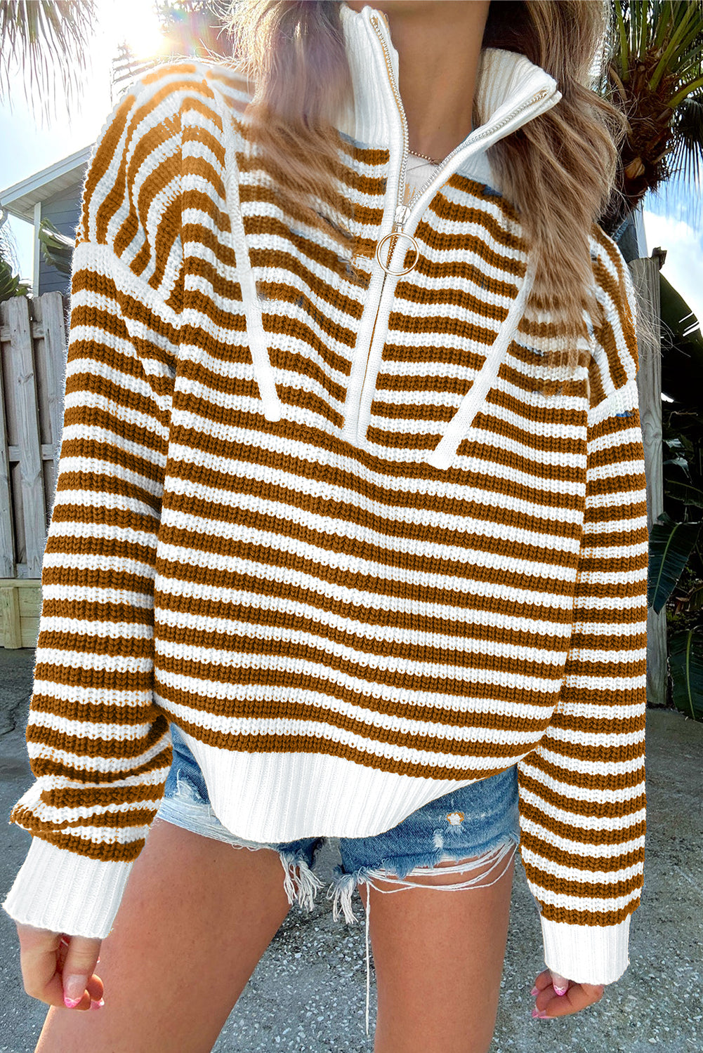 Stripe Zip Up Sweater