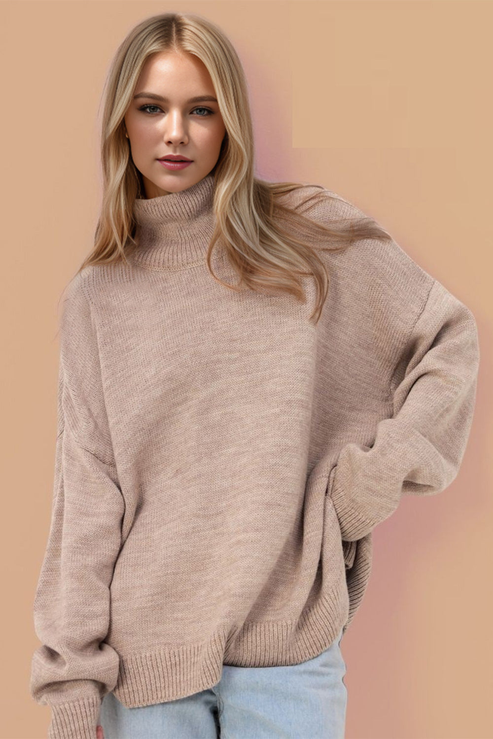 Side Slit Turtleneck Sweater