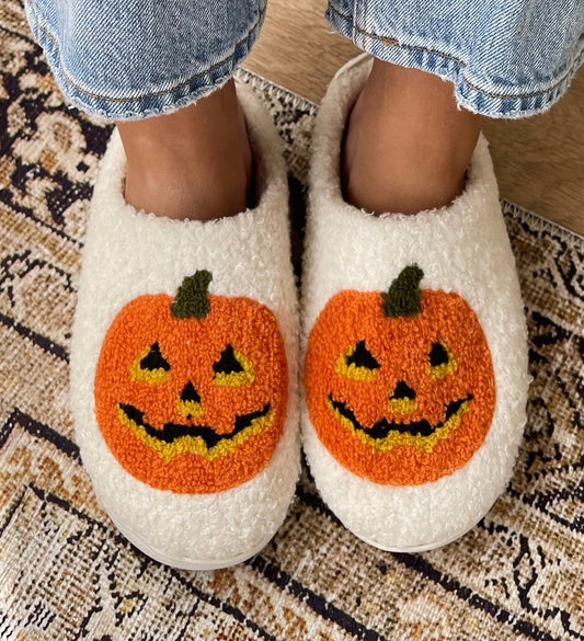 Plush Halloween Pumpkin Slippers