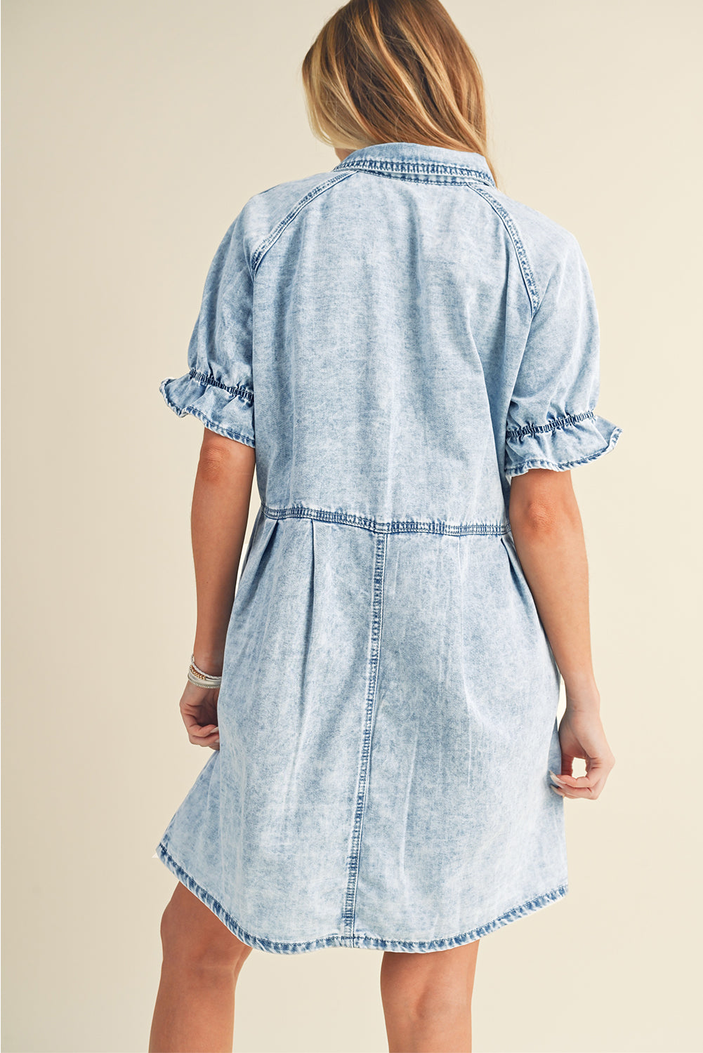 Denim. Ruffled Sleeve Denim Dress