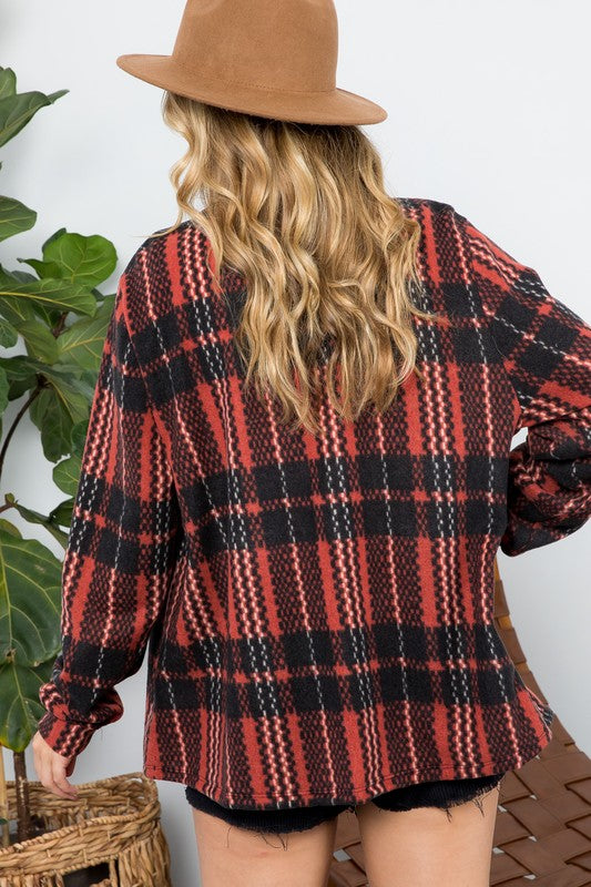 Fuzzy Plaid Shacket Plus Size