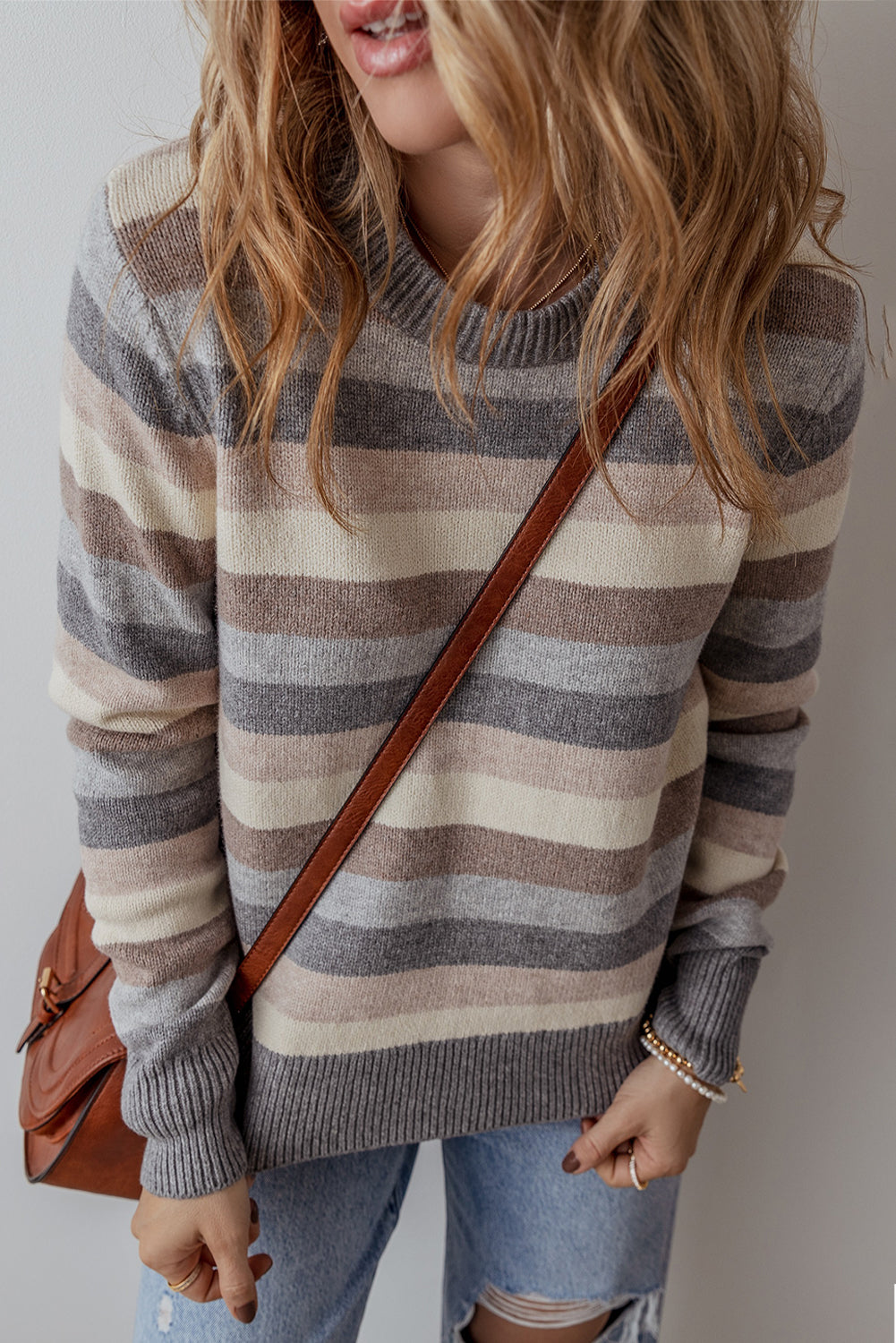 Striped Ribbed Edge Sweater