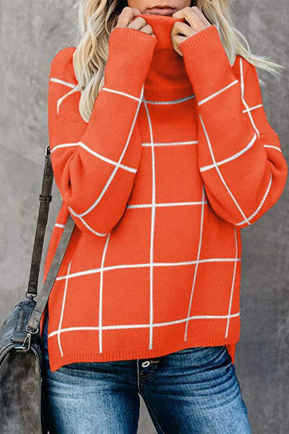 Box Plaid Drop Shoulder Sweater